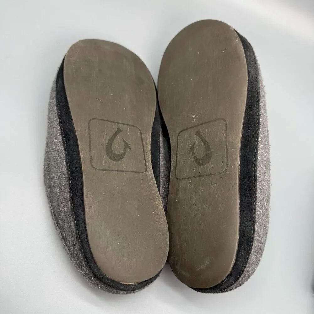 Olukai Moloa Hulu Men's 9 Gray Wool Lightweight Slip-On Low Top Comfort Slippers